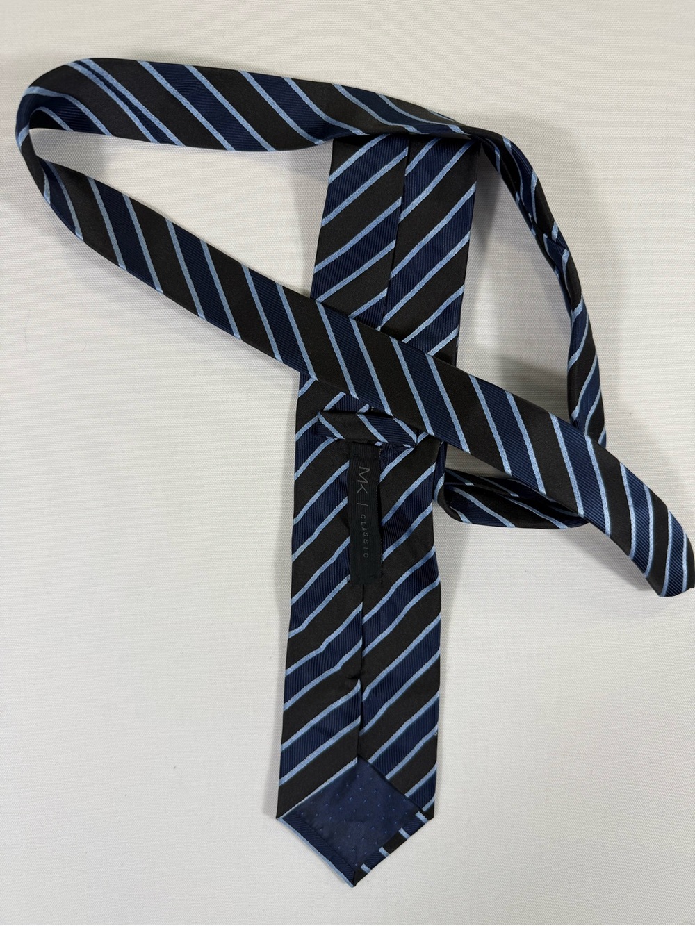 Signature Black and Light Blue Diagonal Stripe Silk Tie